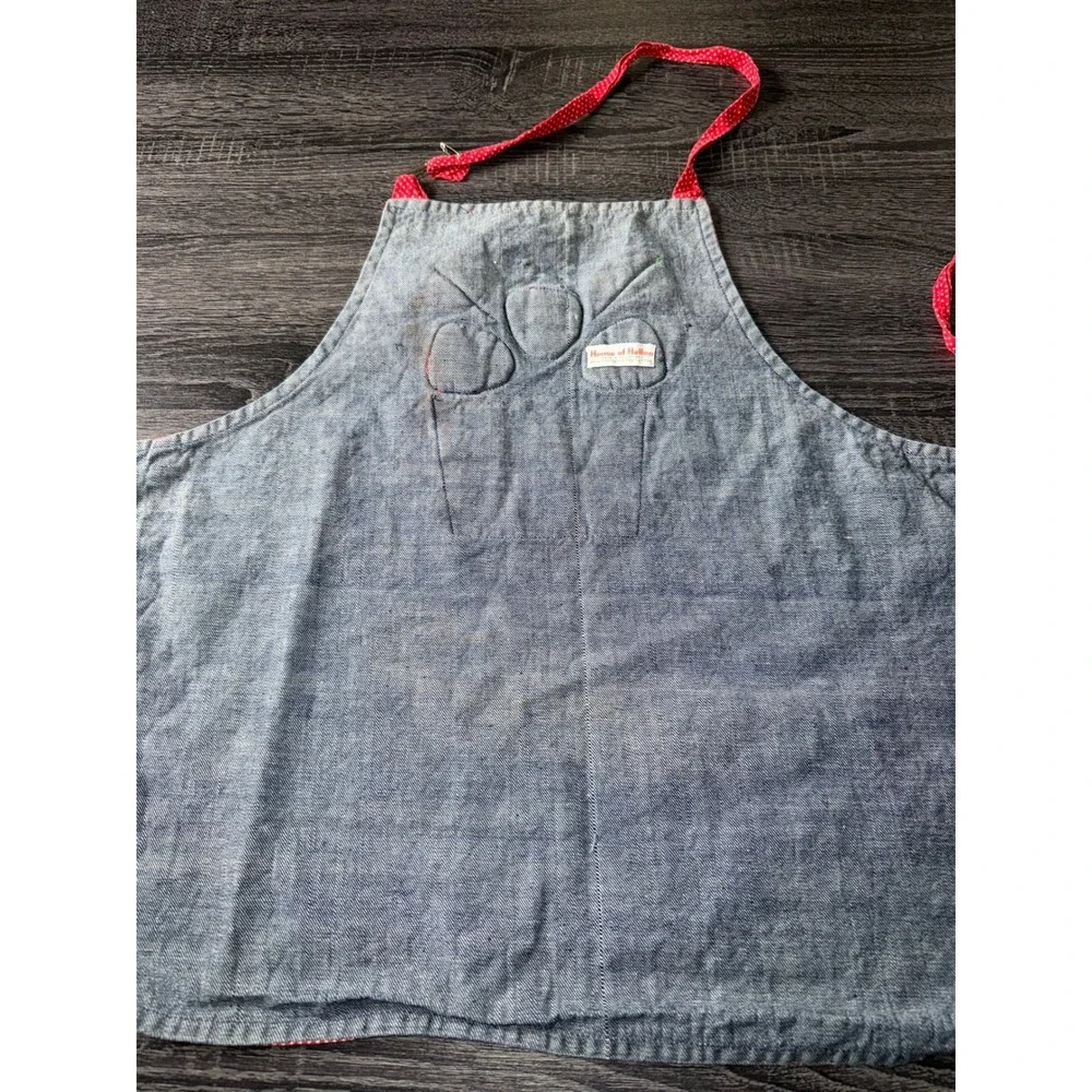 Vintage‎ House of Hatten Denim Strawberry Apron Red Polka Dot 3D Applique Bee